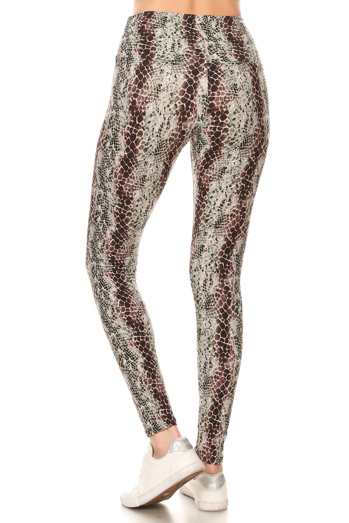 Yoga Style Banded Lined Snakeskin Printed Knit Legging With High Waist. Look Up Deals