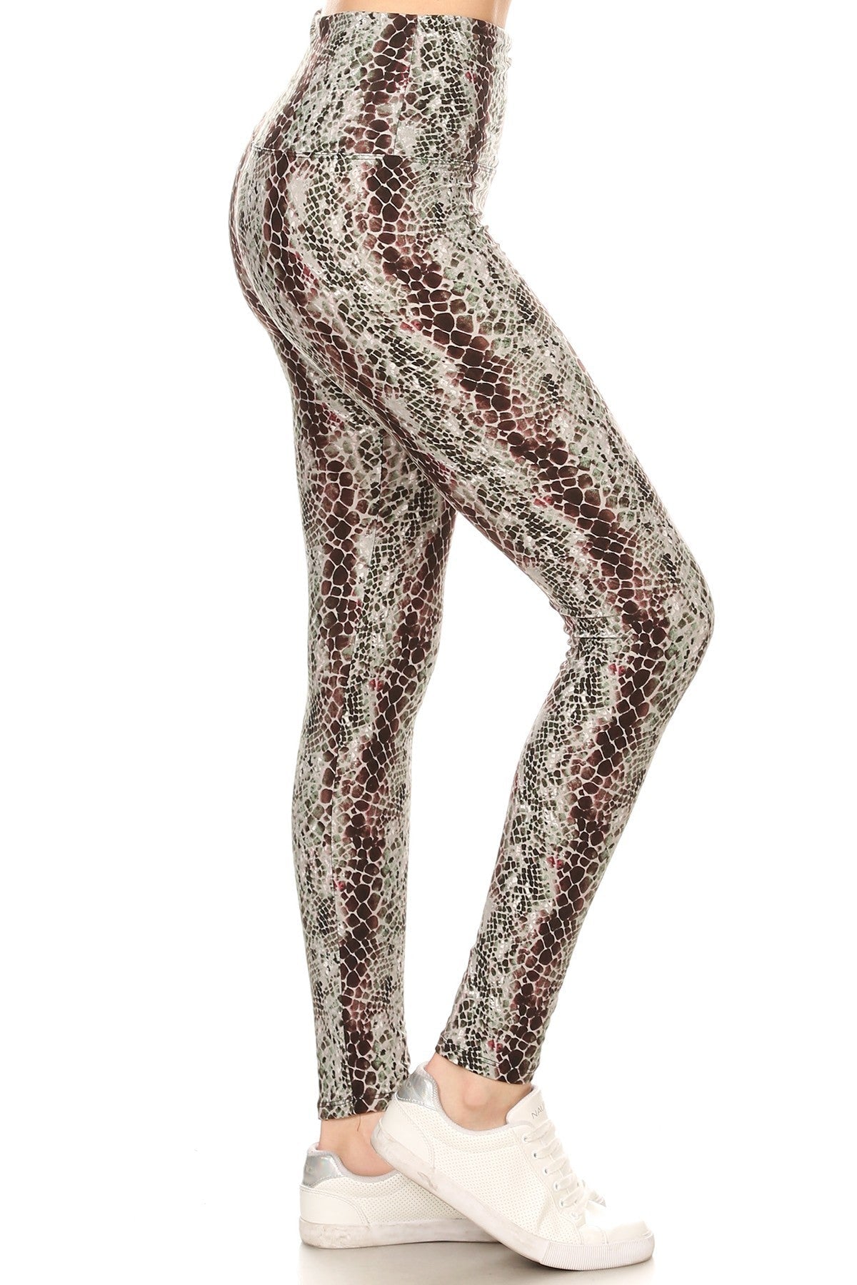 Yoga Style Banded Lined Snakeskin Printed Knit Legging With High Waist. Look Up Deals