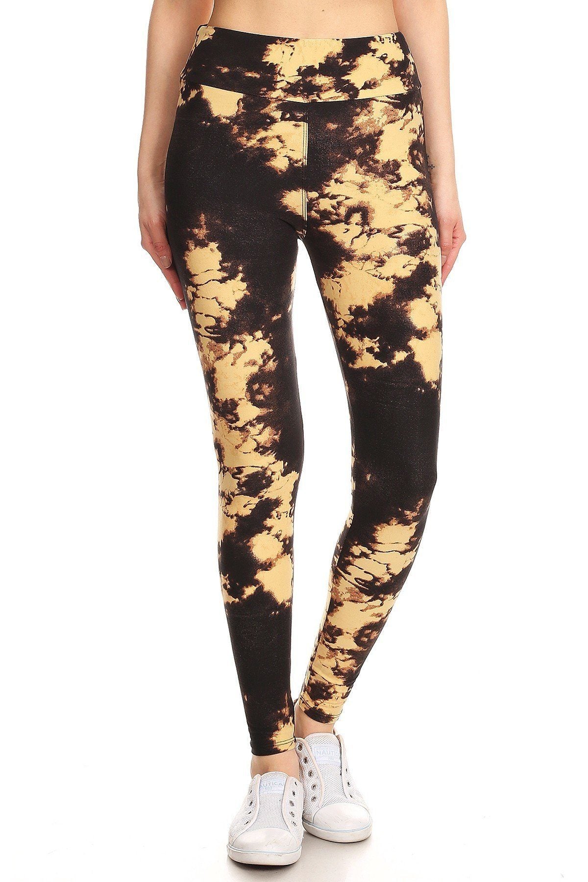 Yoga Style Banded Lined Tie Dye Print, Full Length Leggings In A Slim Fitting Style With A Banded High Waist. Look Up Deals