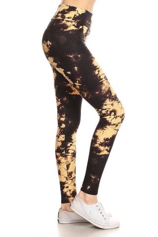 Yoga Style Banded Lined Tie Dye Print, Full Length Leggings In A Slim Fitting Style With A Banded High Waist. Look Up Deals