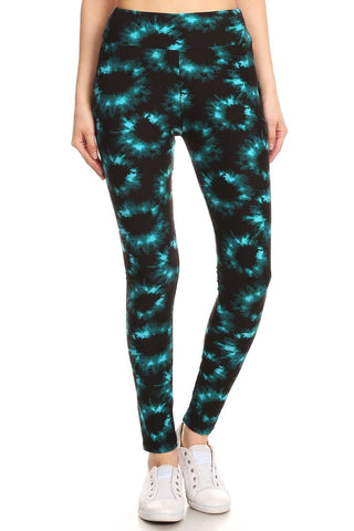 Yoga Style Banded Lined Tie Dye Printed Knit Legging With High Waist Look Up Deals