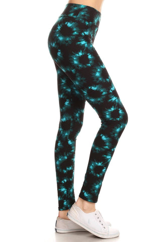 Yoga Style Banded Lined Tie Dye Printed Knit Legging With High Waist Look Up Deals