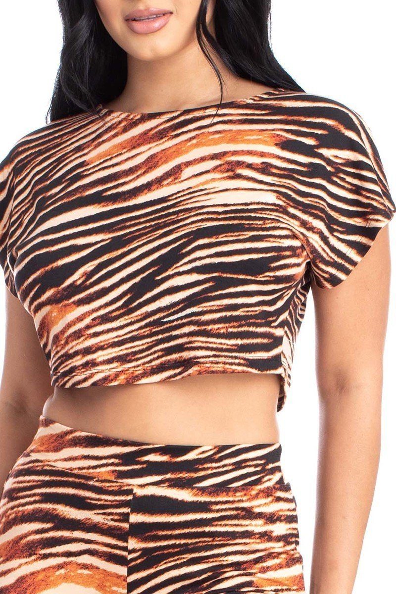 Zebra Print Crop Top And Palazzo Pants Set Look Up Deals