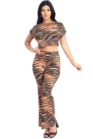 Zebra Print Crop Top And Palazzo Pants Set Look Up Deals