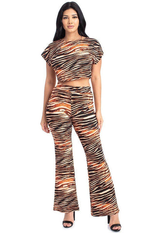 Zebra Print Crop Top And Palazzo Pants Set Look Up Deals