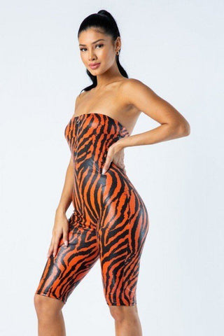 Zebra Print Tube Romper With Front O Ring Zipper Detail Look Up Deals