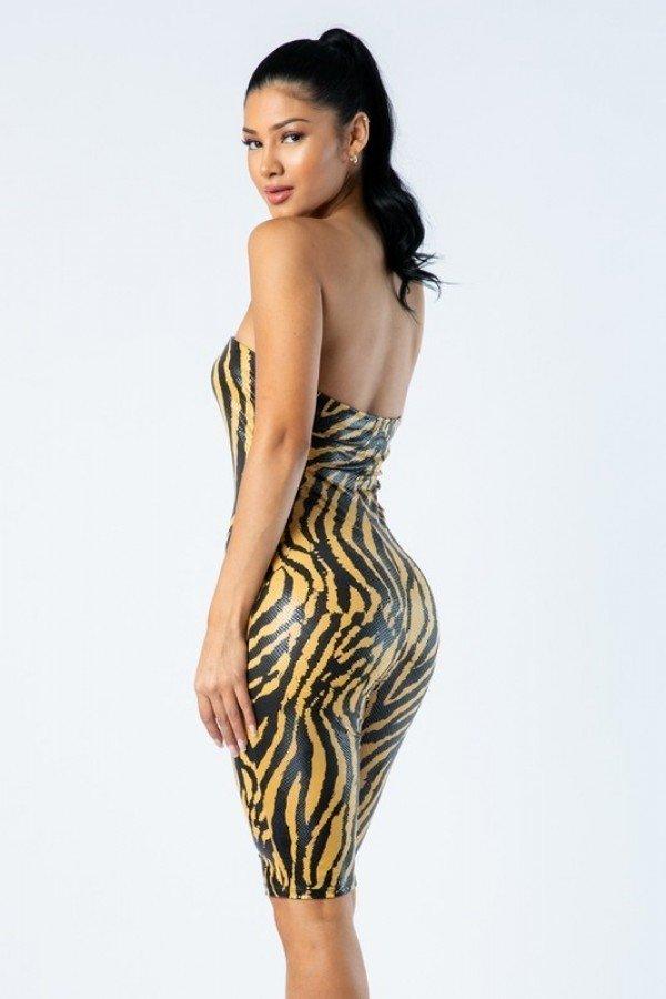 Zebra Print Tube Romper With Front O Ring Zipper Detail Look Up Deals