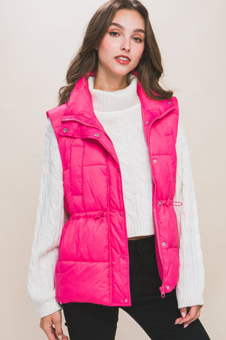 Zip Up Button Puffer Vest With Waist Toggles Look Up Deals