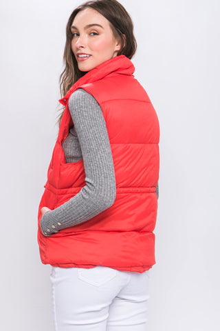 Zip Up Button Puffer Vest With Waist Toggles Look Up Deals