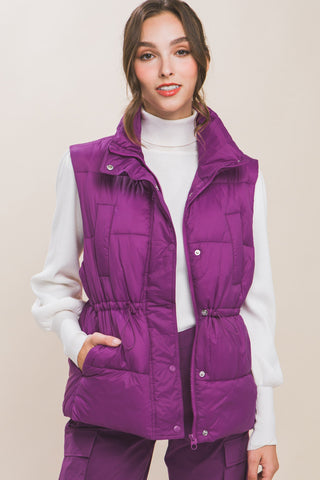 Zip Up Button Puffer Vest With Waist Toggles Look Up Deals