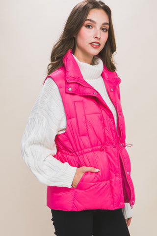 Zip Up Button Puffer Vest With Waist Toggles Look Up Deals